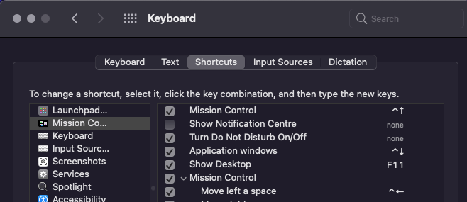 Open shortcuts and screenshot setting commands