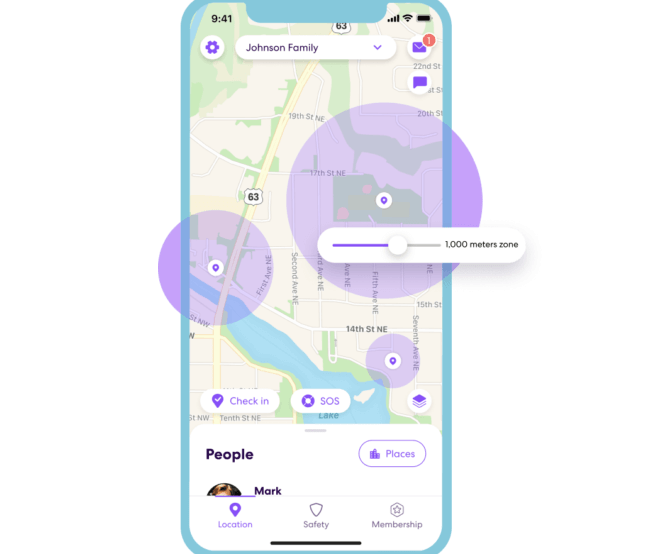 Set larger areas on your map like neighborhood play zones or bus stop zones for extra peace of mind.