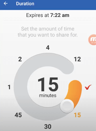 glympse also shows the amount of time that you can share the location with someone