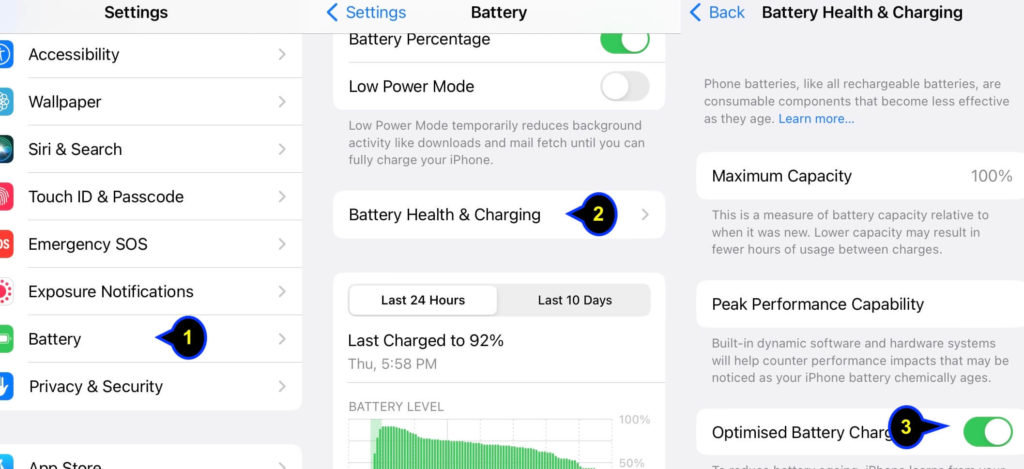 Turn on adaptive charging on iphone